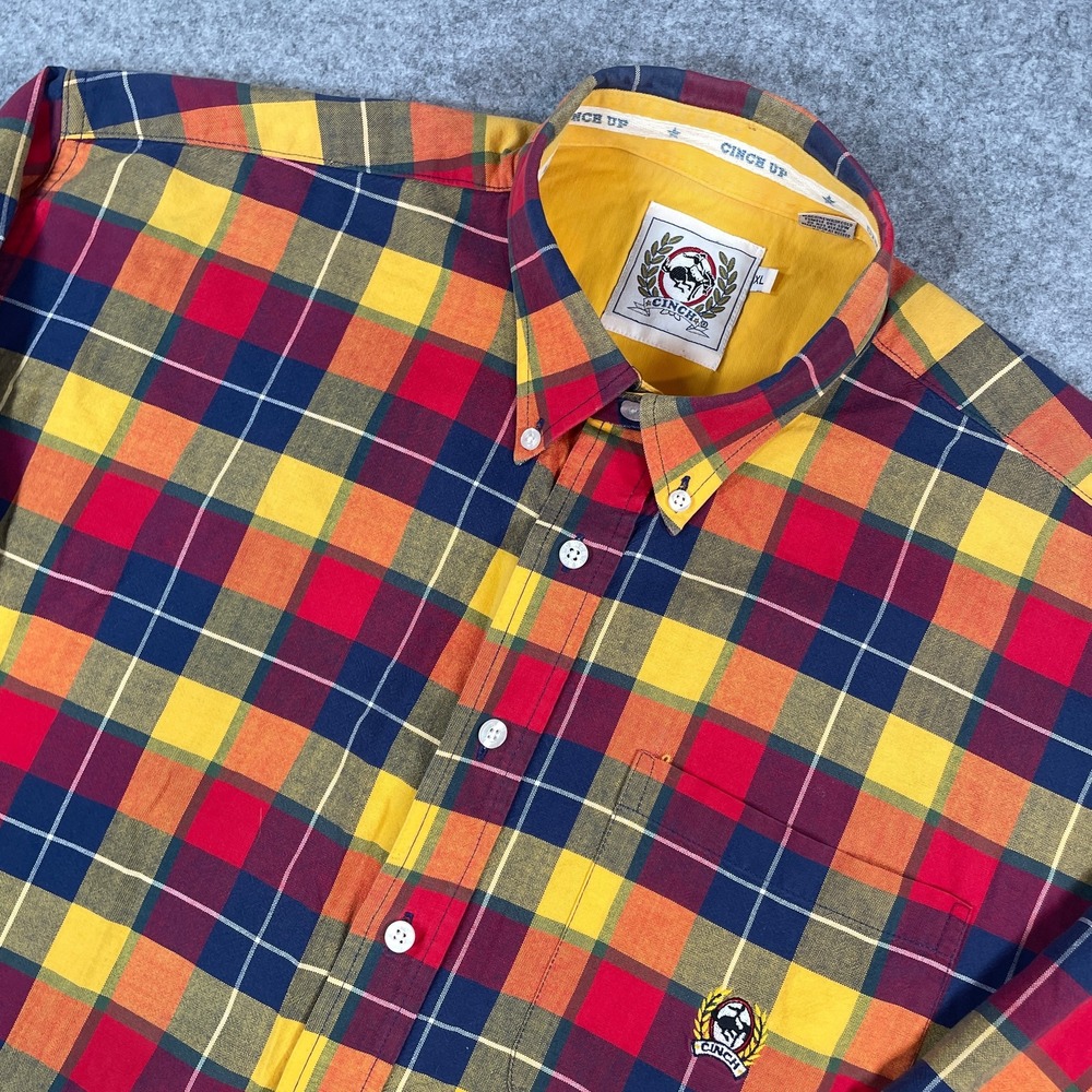 Cinch Mens Shirt XL Plaid Long Sleeve Western Rodeo Button Front Cowboy Cotton